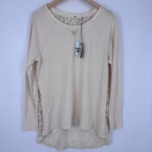 Dylan Long Sleeve Top Womens L Cream Lace Back High Low Romantic Layering NWT